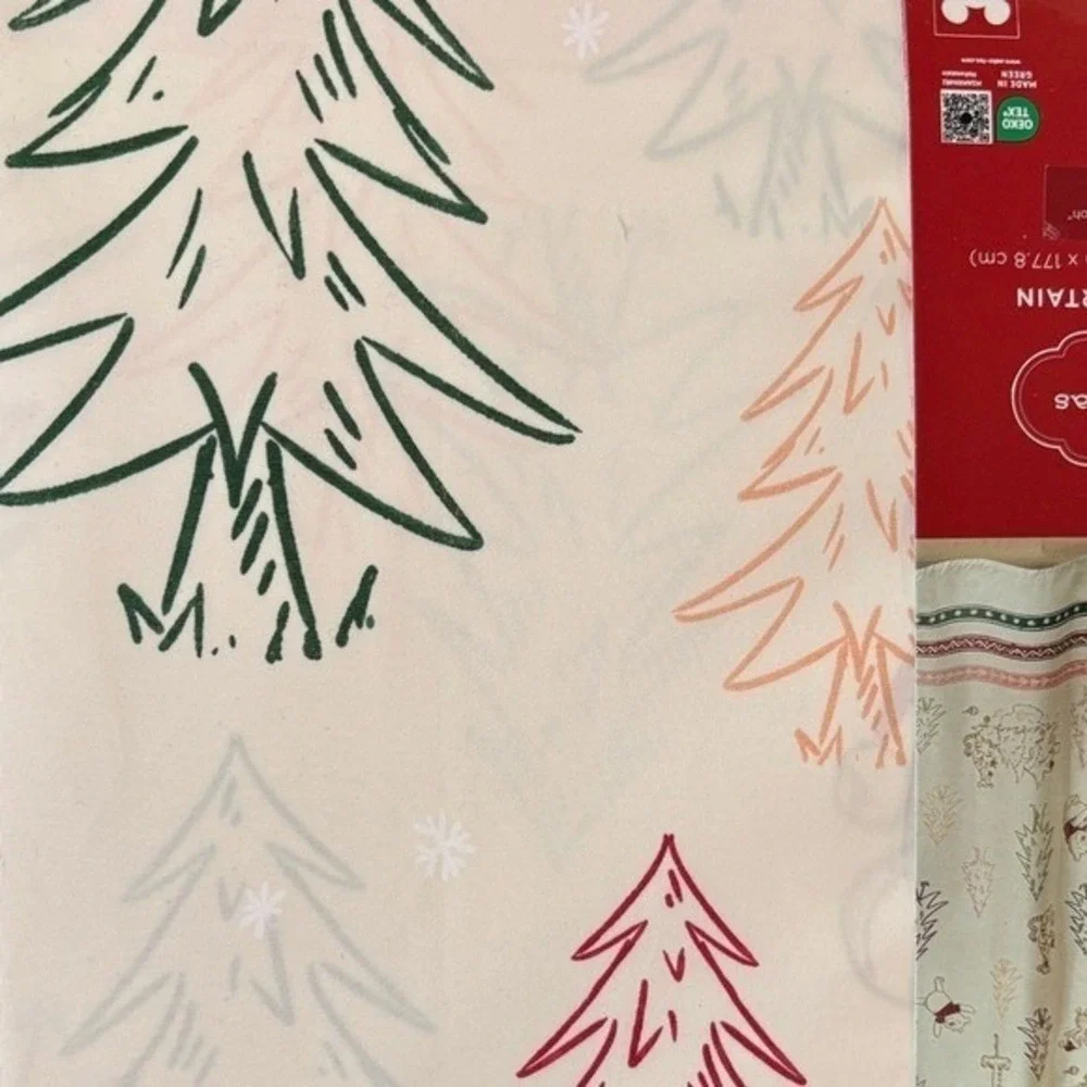 Disney Winnie the Pooh Holiday Fabric Shower Curtain Cream & Red Christmas 70